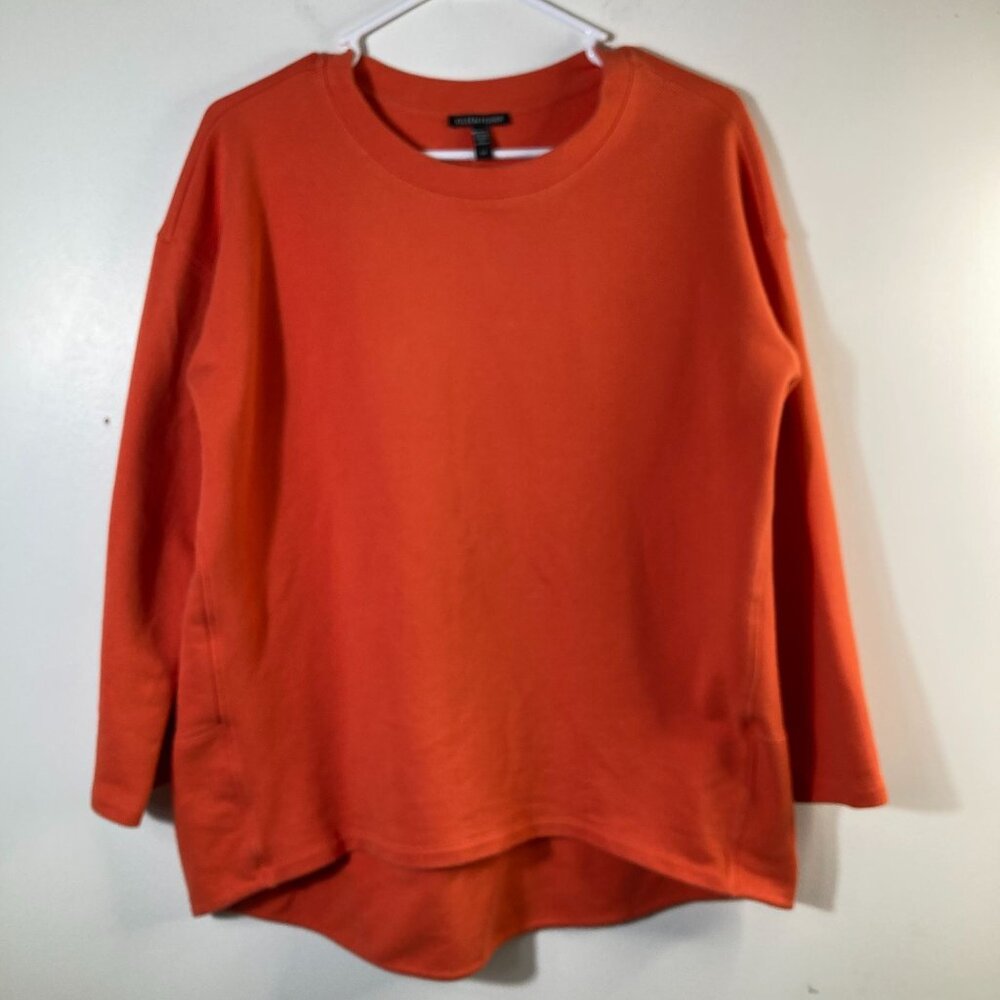 Womens Eileen Fisher Organic Cotton Knit Twill Top Orange S Long Sleeve